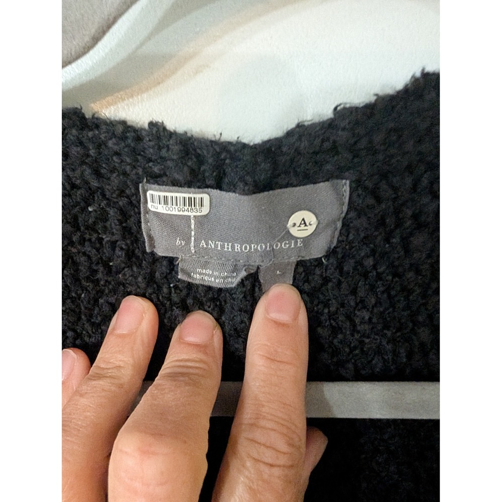 Anthropologie Boucle Knit Cocoon Cardigan Black Draped Open Front Large‎ - Picture 3 of 6